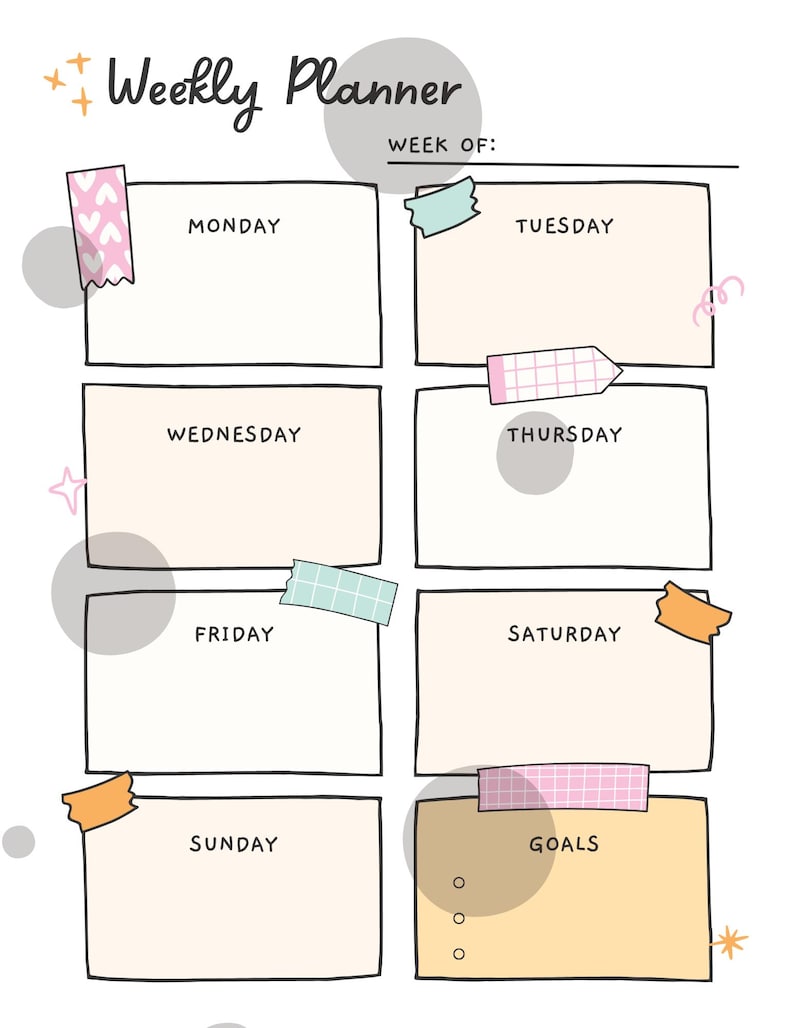Printable Weekly Planner: Undated Schedule Template, To Do List, Goodnotes Insert Pages (PDF Download)