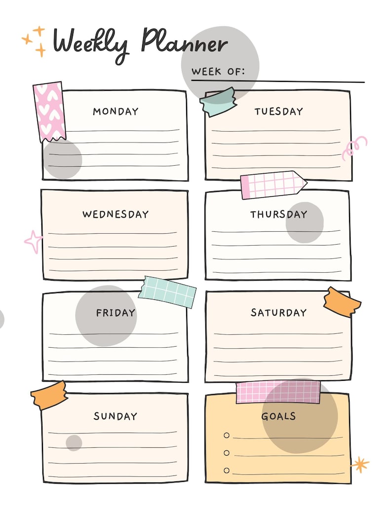 Printable Weekly Planner: Undated Schedule Template, To Do List, Goodnotes Insert Pages (PDF Download)