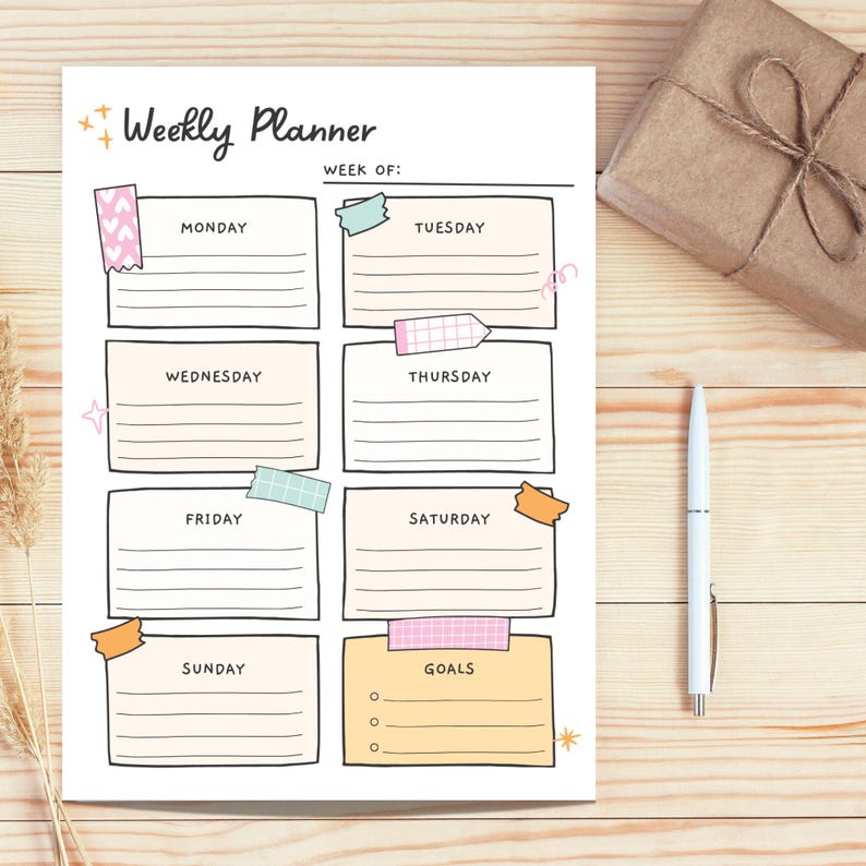 Printable Weekly Planner: Undated Schedule Template, To Do List, Goodnotes Insert Pages (PDF Download)
